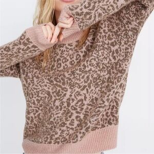 Madewell Cheetah Print Wool Blend Crew Neck Fluffy Sweater